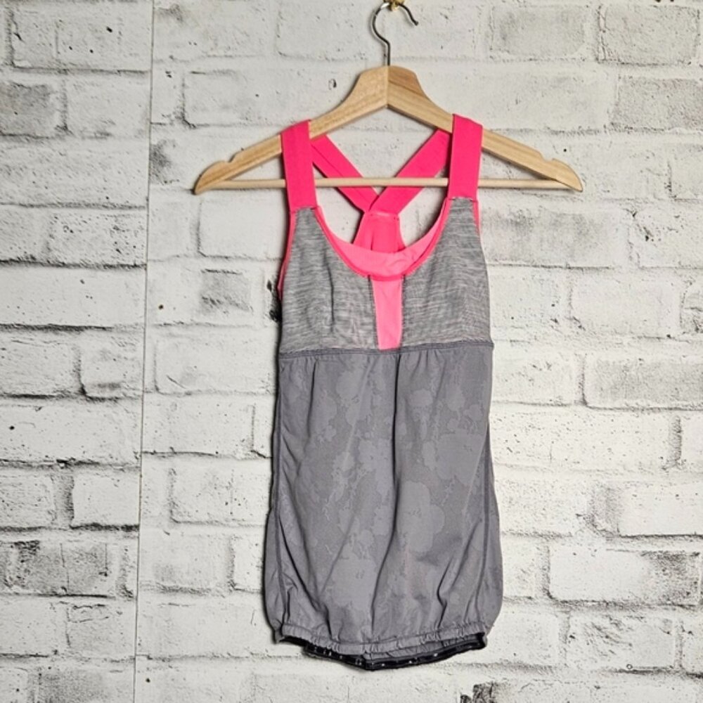 Lululemon Pink Gray Racerback Tank Cinch Hem Size 4 Athletic